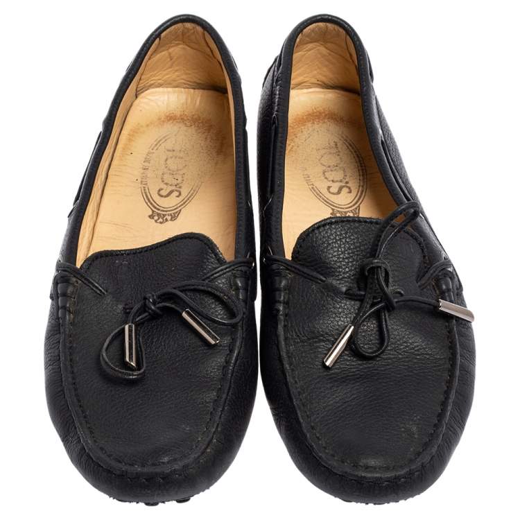 Pre Owned Tod's Black  Perforated Leather Bow Loafers Size 38