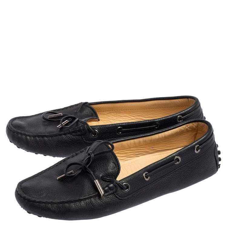 Pre Owned Tod's Black  Perforated Leather Bow Loafers Size 38