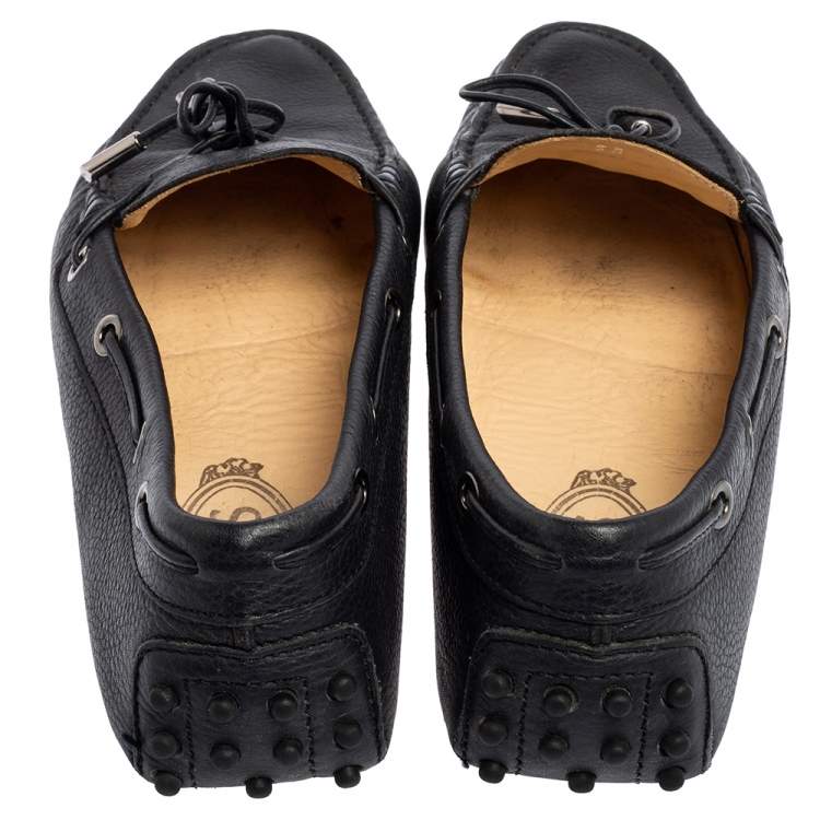 Pre Owned Tod's Black  Perforated Leather Bow Loafers Size 38