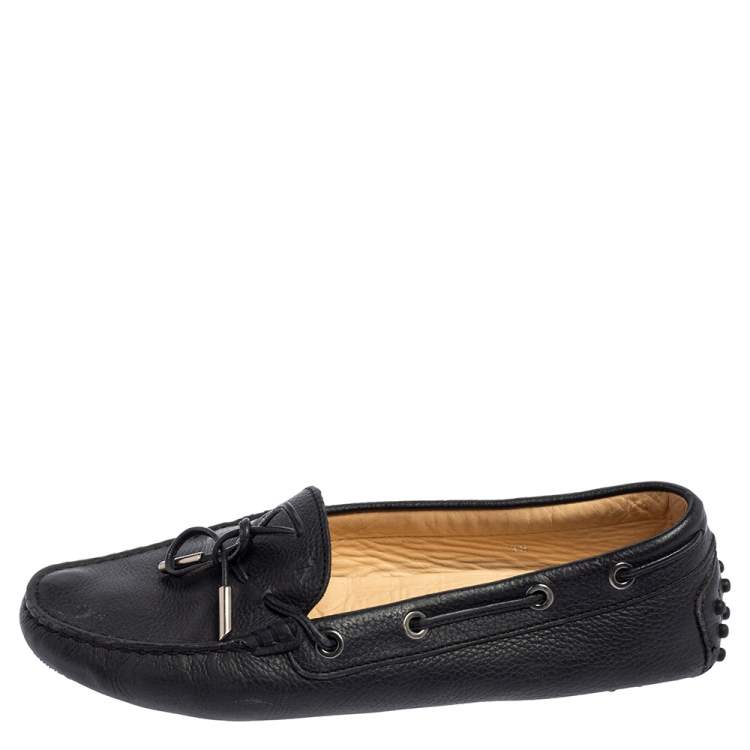 Pre Owned Tod's Black  Perforated Leather Bow Loafers Size 38