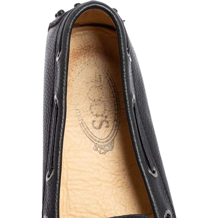 Pre Owned Tod's Black  Perforated Leather Bow Loafers Size 38