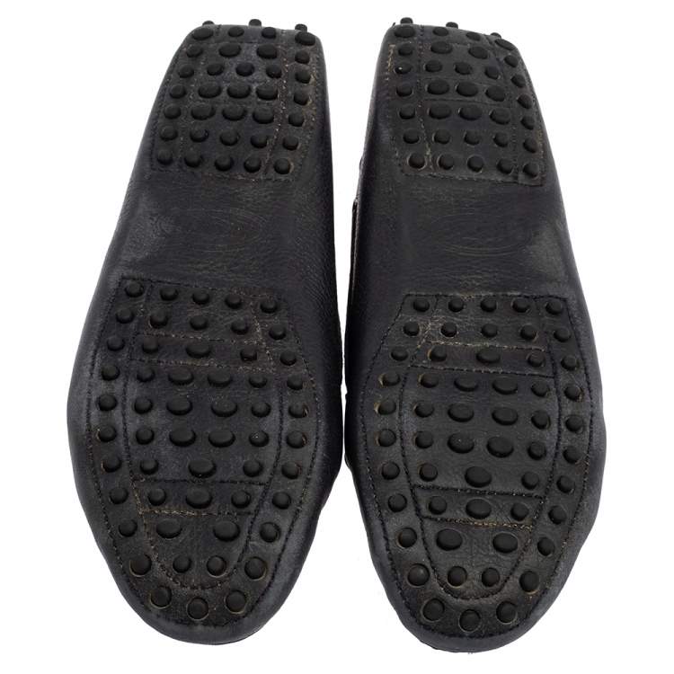 Pre Owned Tod's Black  Perforated Leather Bow Loafers Size 38