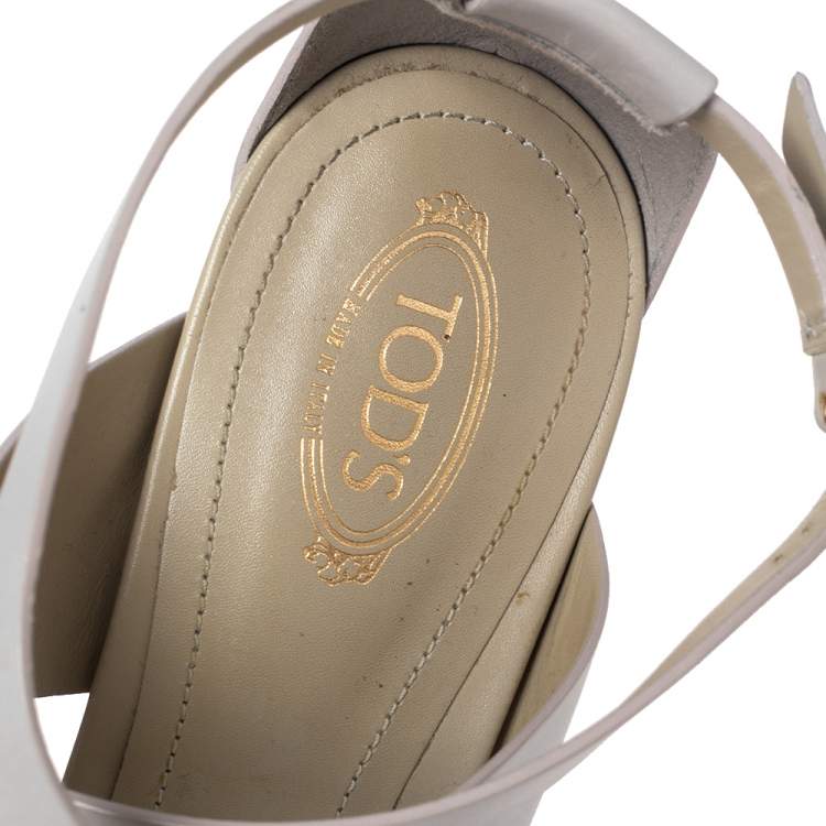Pre Owned Tod's Grey Leather Ankle Strap Block Heel Sandals Size 39