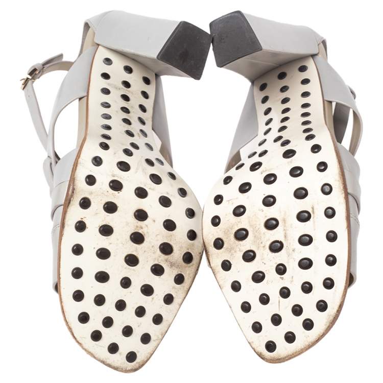 Pre Owned Tod's Grey Leather Ankle Strap Block Heel Sandals Size 39