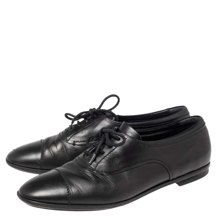 Pre Owned Tod’s Black Leather Lace Up Oxfords Size 39.5