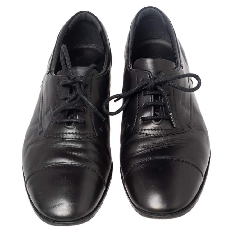 Pre Owned Tod’s Black Leather Lace Up Oxfords Size 39.5