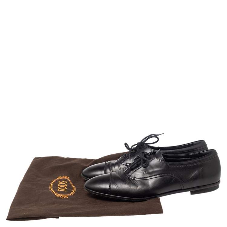 Pre Owned Tod’s Black Leather Lace Up Oxfords Size 39.5