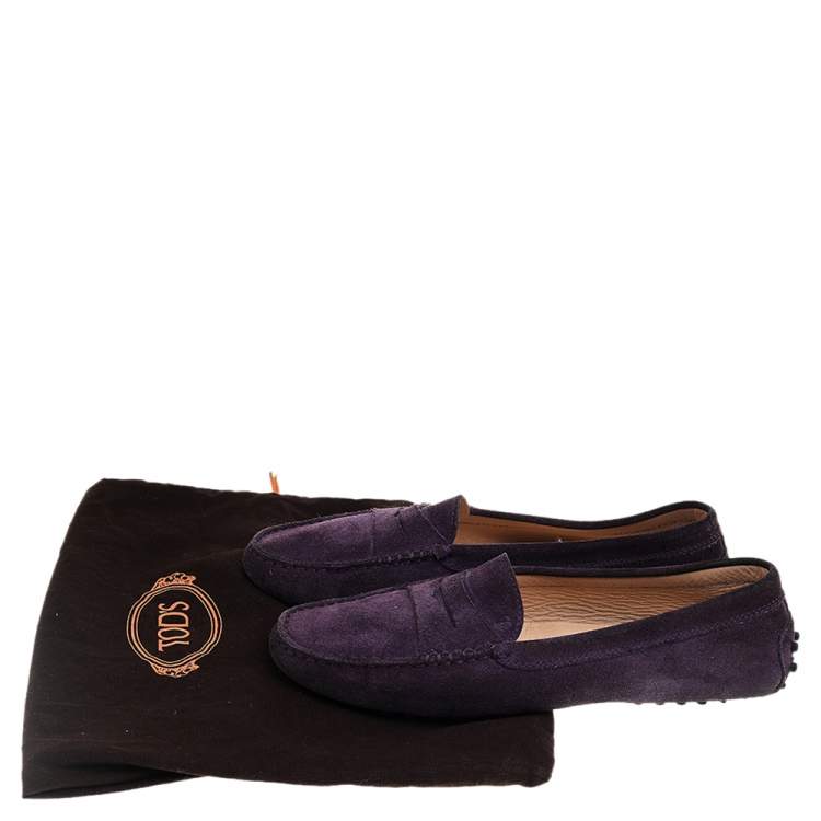Pre Owned Tod's Purple Suede Penny Slip On Loafers Size 38.5