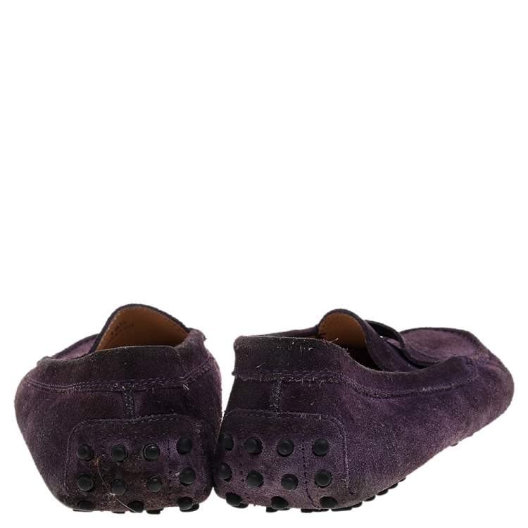 Pre Owned Tod's Purple Suede Penny Slip On Loafers Size 38.5