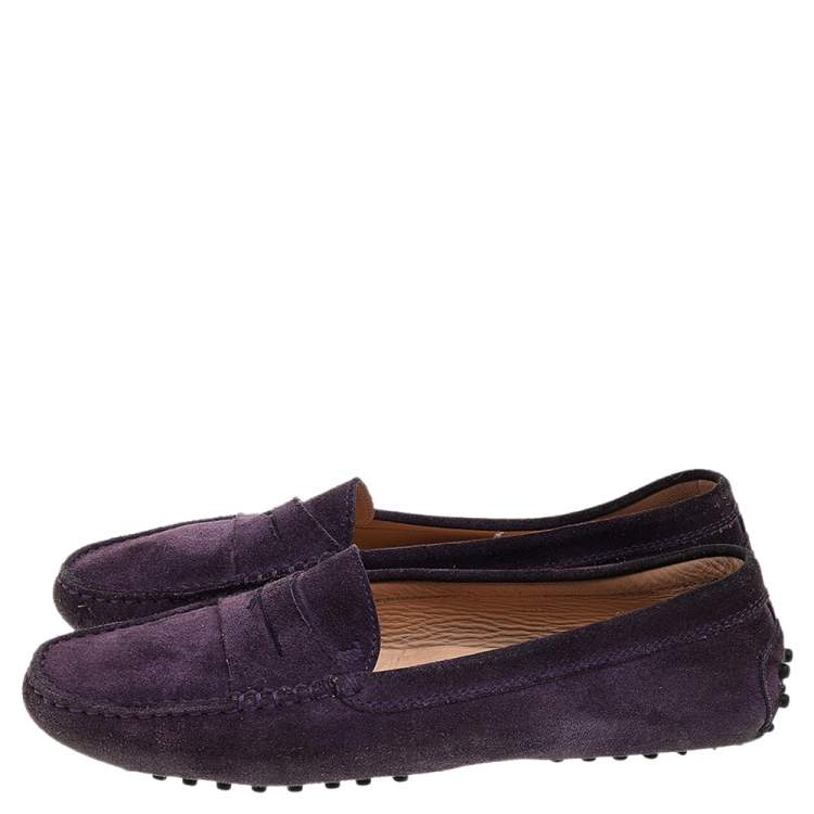 Pre Owned Tod's Purple Suede Penny Slip On Loafers Size 38.5