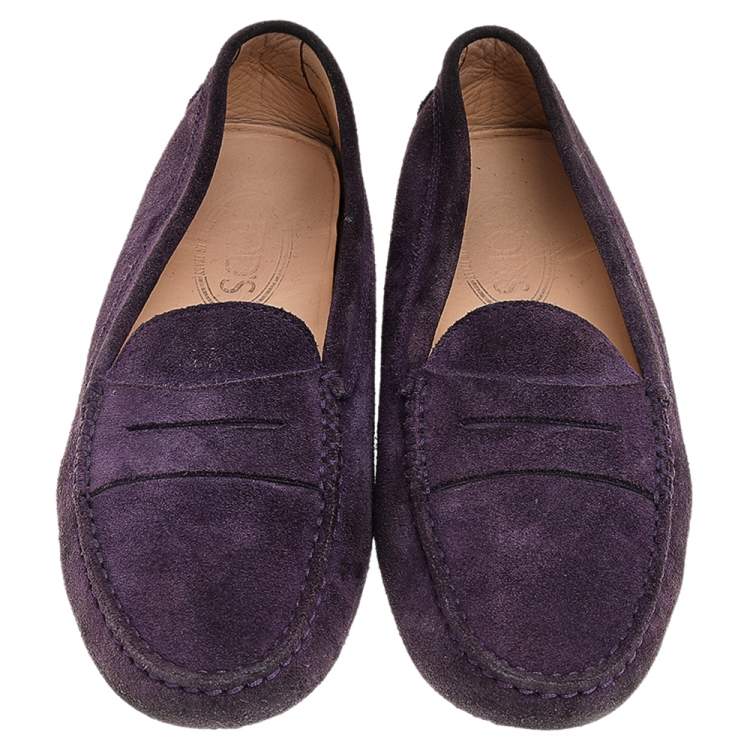 Pre Owned Tod's Purple Suede Penny Slip On Loafers Size 38.5