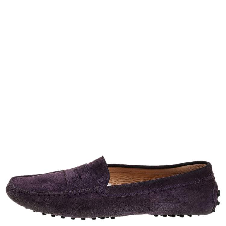Pre Owned Tod's Purple Suede Penny Slip On Loafers Size 38.5