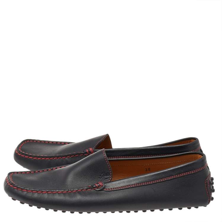 Pre Owned Tod's For Ferrari Black Leather Slip On Loafers Size 38