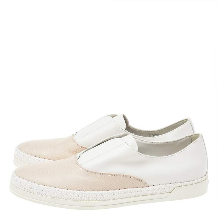 Pre Owned Tod's Peach/White Leather Francesina Slip On Espadrille Sneakers 39.5