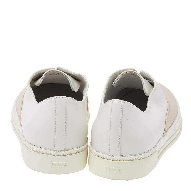 Pre Owned Tod's Peach/White Leather Francesina Slip On Espadrille Sneakers 39.5