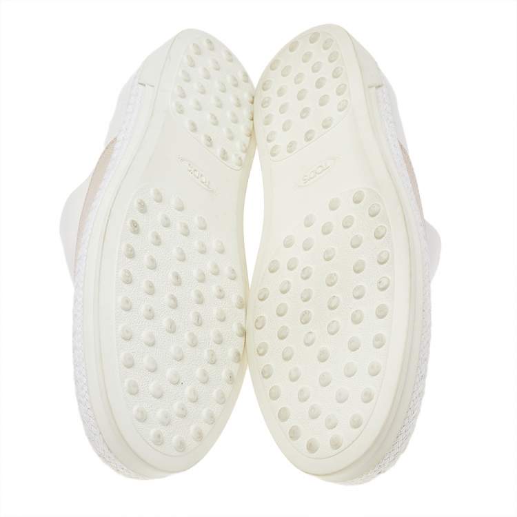 Pre Owned Tod's Peach/White Leather Francesina Slip On Espadrille Sneakers 39.5
