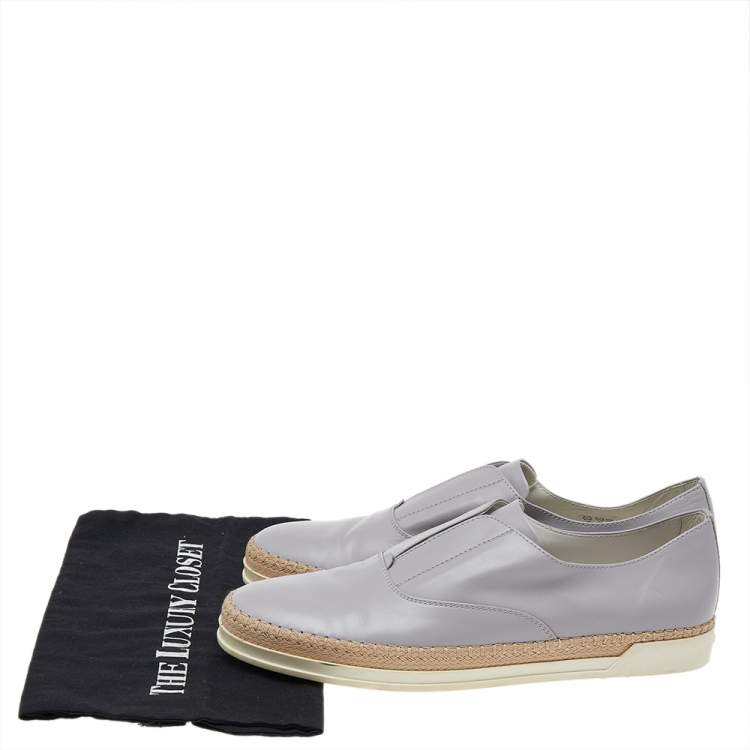 Pre Owned Tod's Grey Leather Francesina Slip On Espadrille Sneakers Size 40