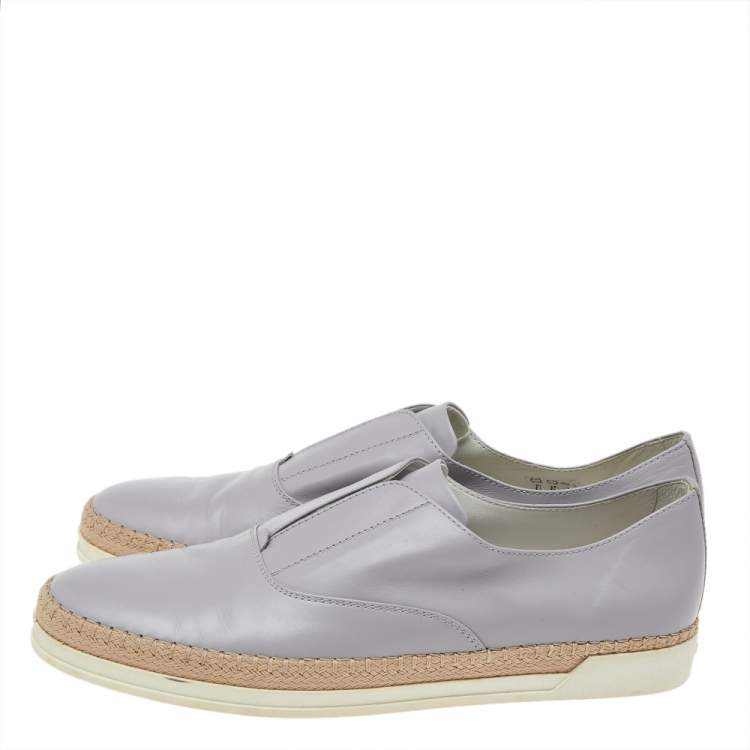 Pre Owned Tod's Grey Leather Francesina Slip On Espadrille Sneakers Size 40