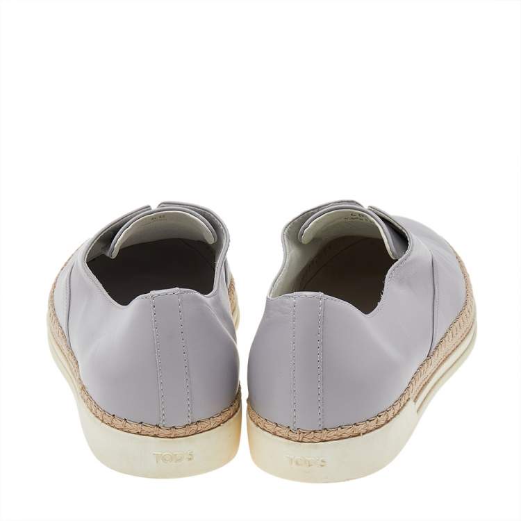 Pre Owned Tod's Grey Leather Francesina Slip On Espadrille Sneakers Size 40