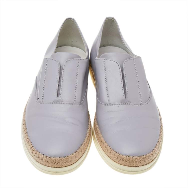 Pre Owned Tod's Grey Leather Francesina Slip On Espadrille Sneakers Size 40