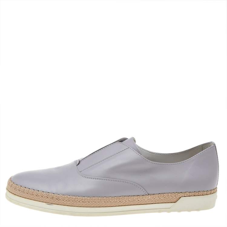 Pre Owned Tod's Grey Leather Francesina Slip On Espadrille Sneakers Size 40