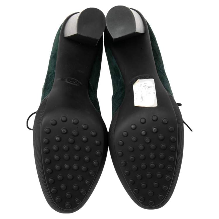 Pre Owned Tod's Green Suede Lace Up Ankle Boots Size 39