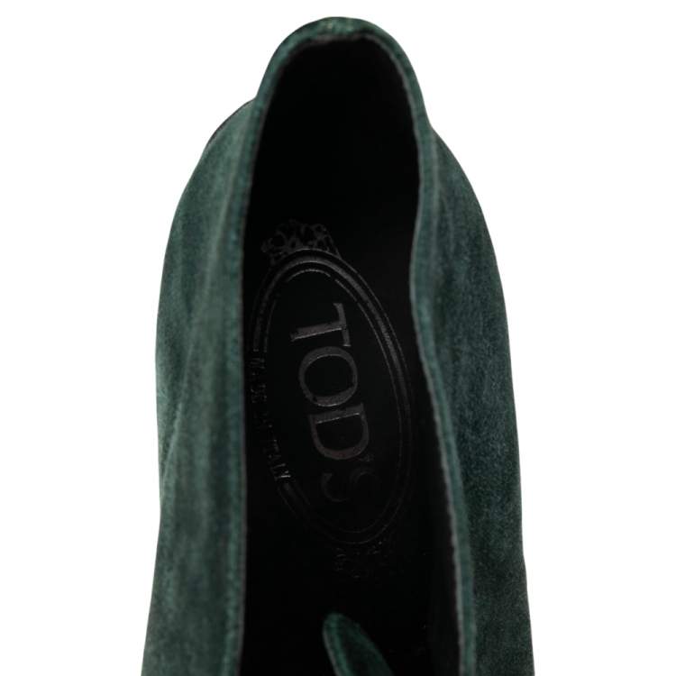 Pre Owned Tod's Green Suede Lace Up Ankle Boots Size 39