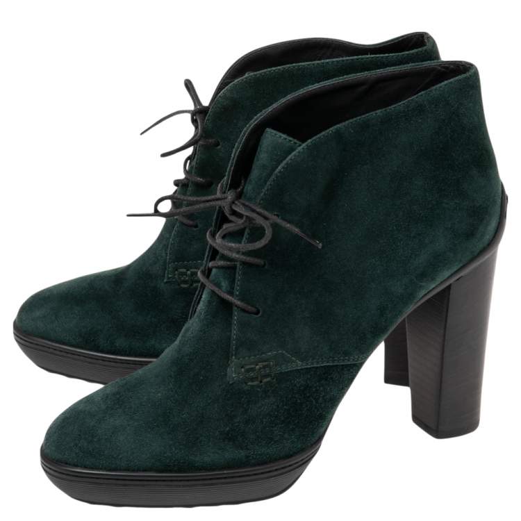 Pre Owned Tod's Green Suede Lace Up Ankle Boots Size 39
