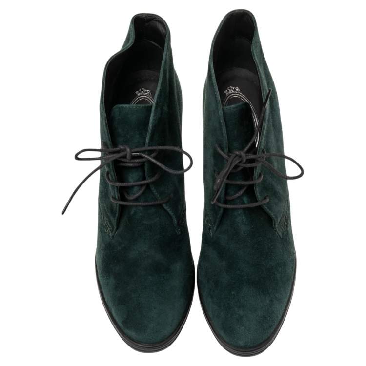 Pre Owned Tod's Green Suede Lace Up Ankle Boots Size 39