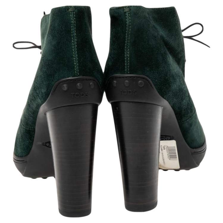 Pre Owned Tod's Green Suede Lace Up Ankle Boots Size 39