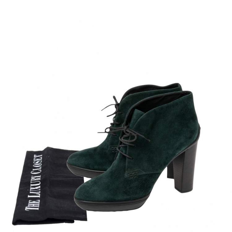 Pre Owned Tod's Green Suede Lace Up Ankle Boots Size 39
