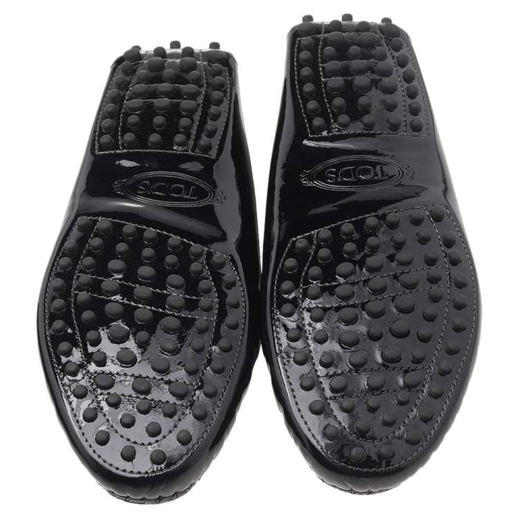 Pre Owned Tod's Black Patent Leather Slip On Loafers Size 38