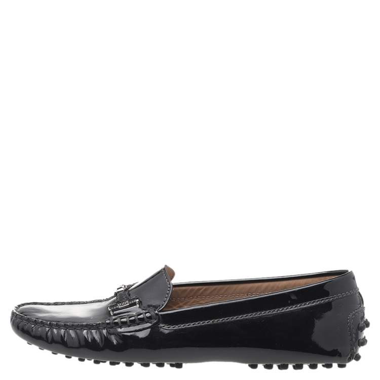 Pre Owned Tod's Black Patent Leather Slip On Loafers Size 38