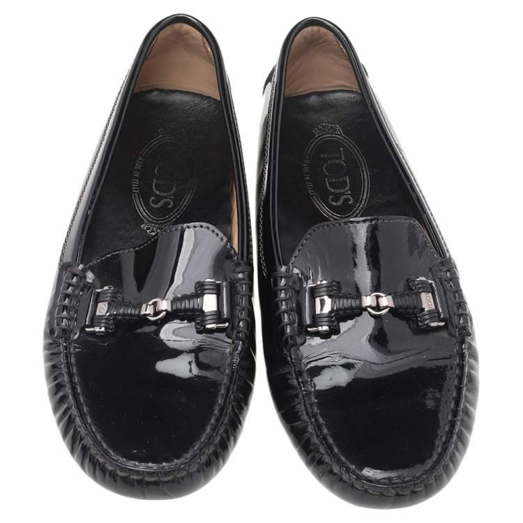 Pre Owned Tod's Black Patent Leather Slip On Loafers Size 38