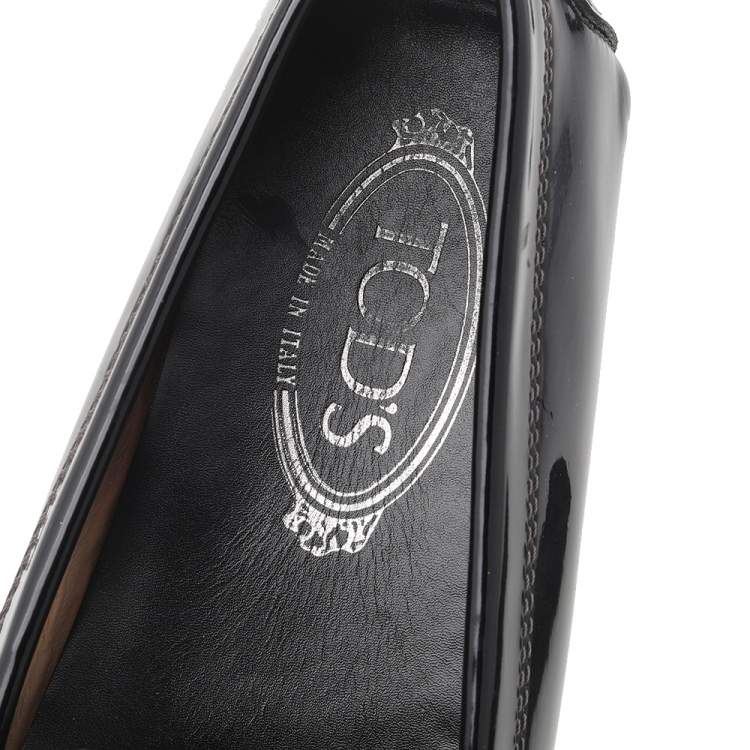 Pre Owned Tod's Black Patent Leather Slip On Loafers Size 38