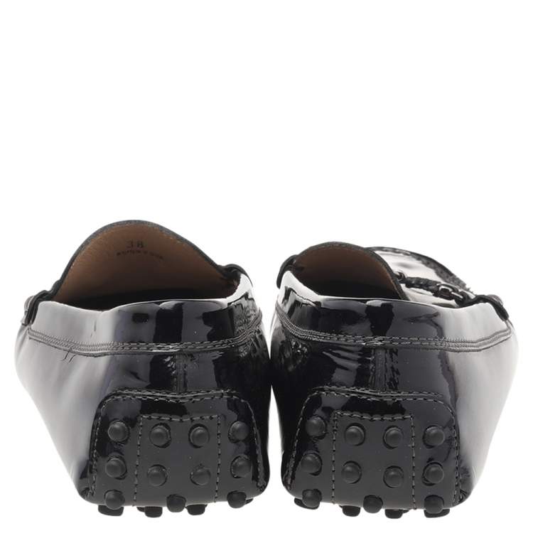 Pre Owned Tod's Black Patent Leather Slip On Loafers Size 38