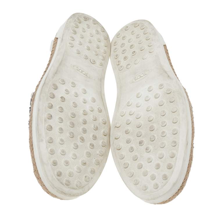 Pre Owned Tod's Cream Leather Sequin Embellished Espadrille Slip On Sneakers Size 38