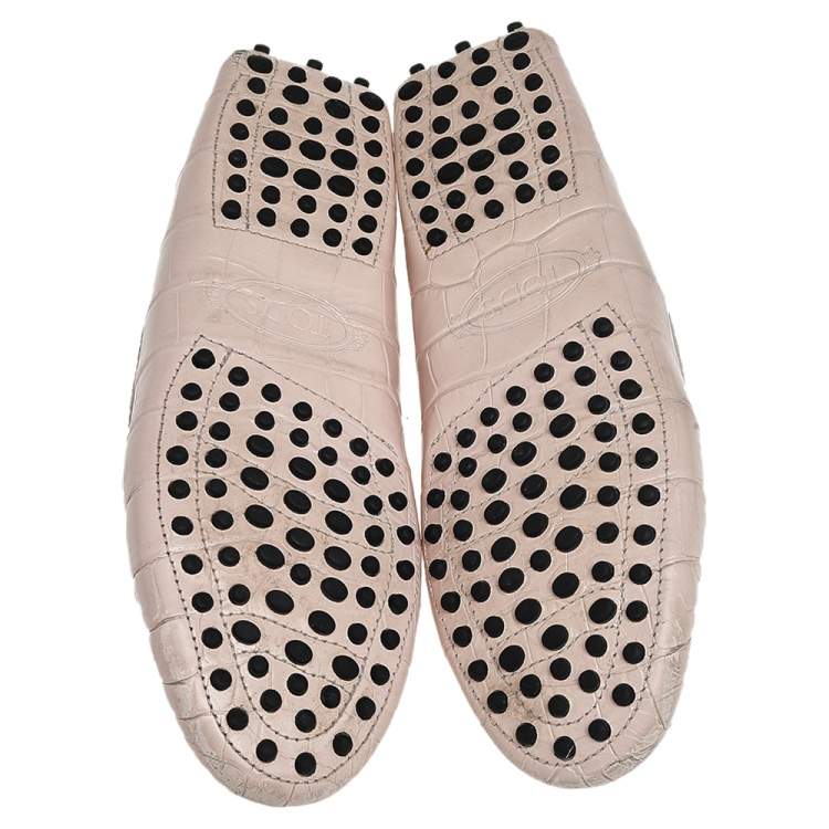 مملوكة مسبقًا Tod's Pink Croc Embossed Leather Slip On Loafers Size 36