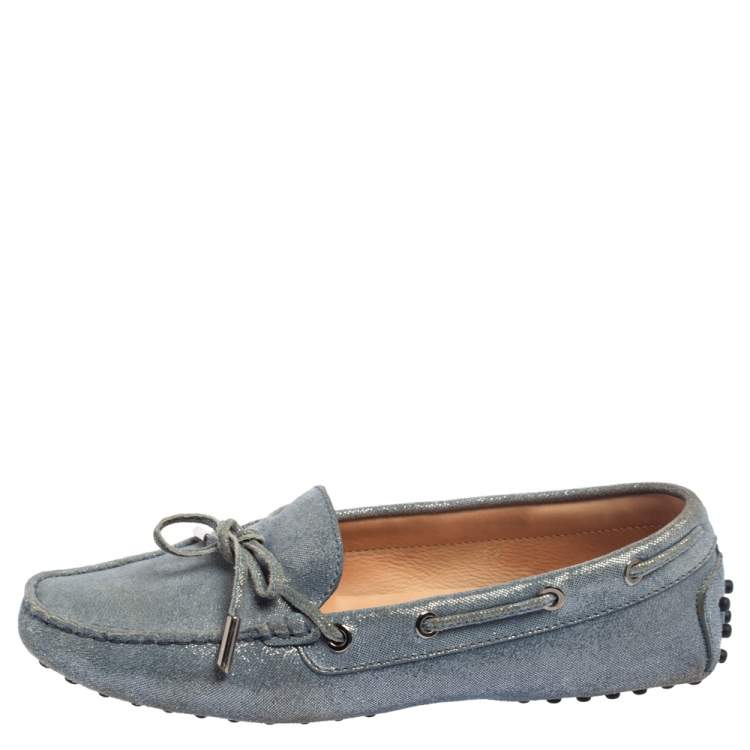 Pre Owned Tod's Blue Suede Driver Penny Slip On Loafers Size 38