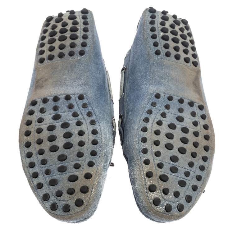 Pre Owned Tod's Blue Suede Driver Penny Slip On Loafers Size 38