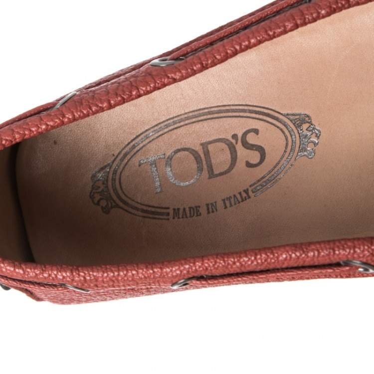 Pre Owned Tod's Red  Leather Bow Slip On Loafers Size 38