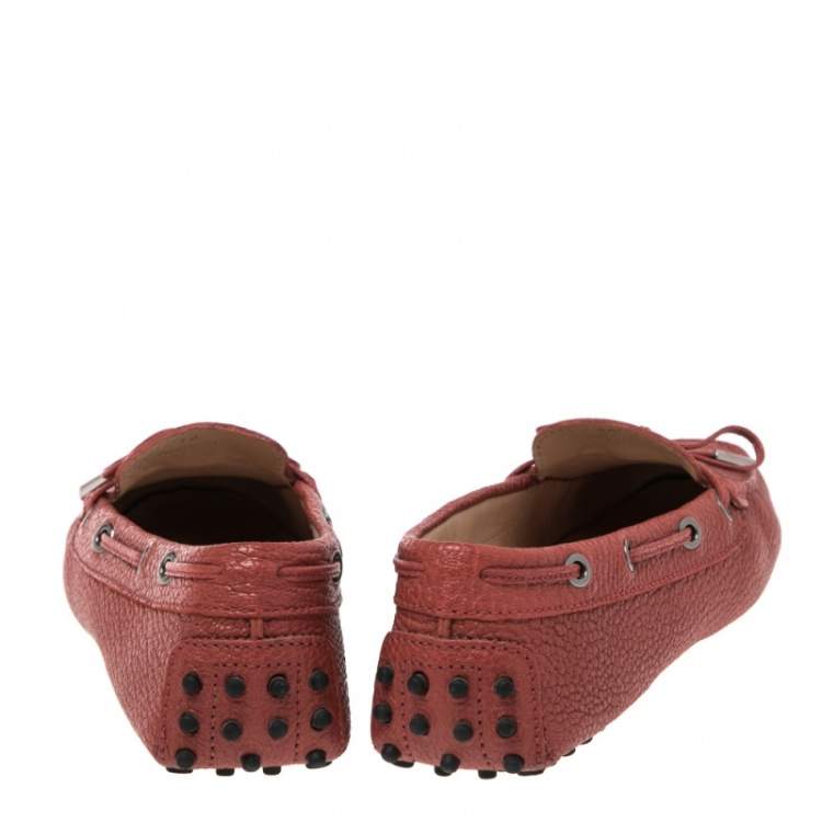 Pre Owned Tod's Red  Leather Bow Slip On Loafers Size 38