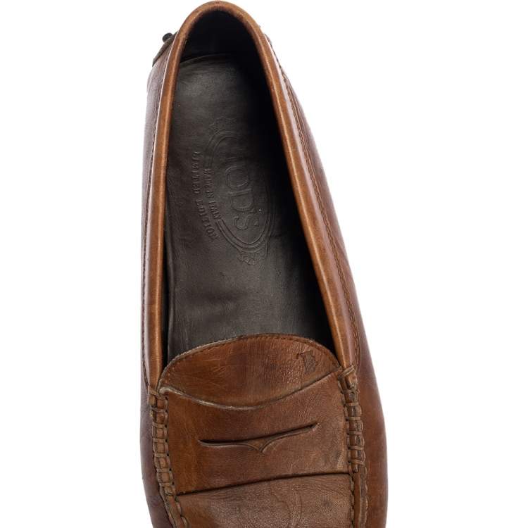 Pre Owned Tod's Brown Leather Penny Loafers Size 38.5