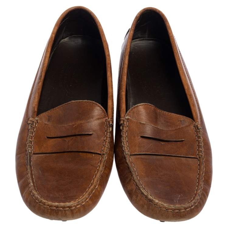 Pre Owned Tod's Brown Leather Penny Loafers Size 38.5