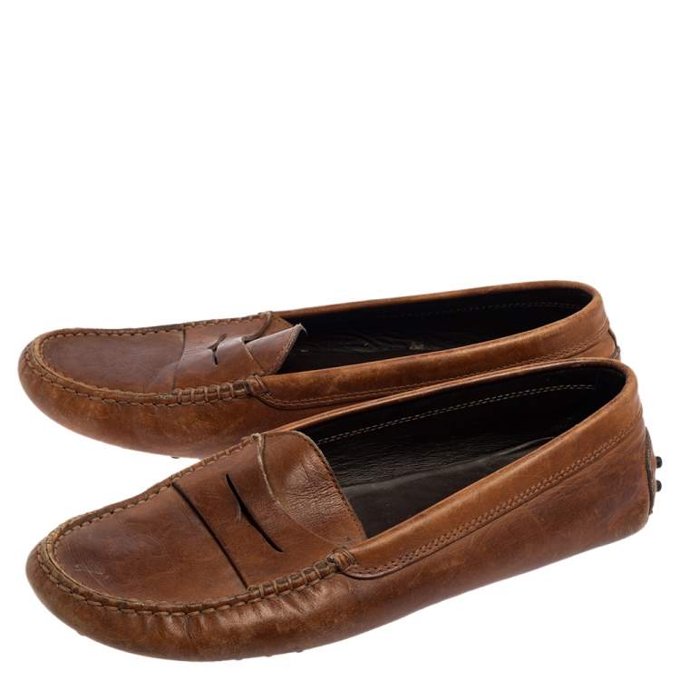 Pre Owned Tod's Brown Leather Penny Loafers Size 38.5