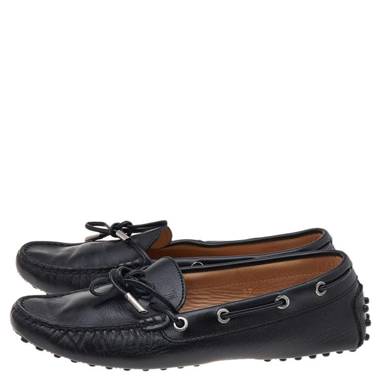 Pre Owned Tod's Black Leather Bow Slip on Loafers Size 37
