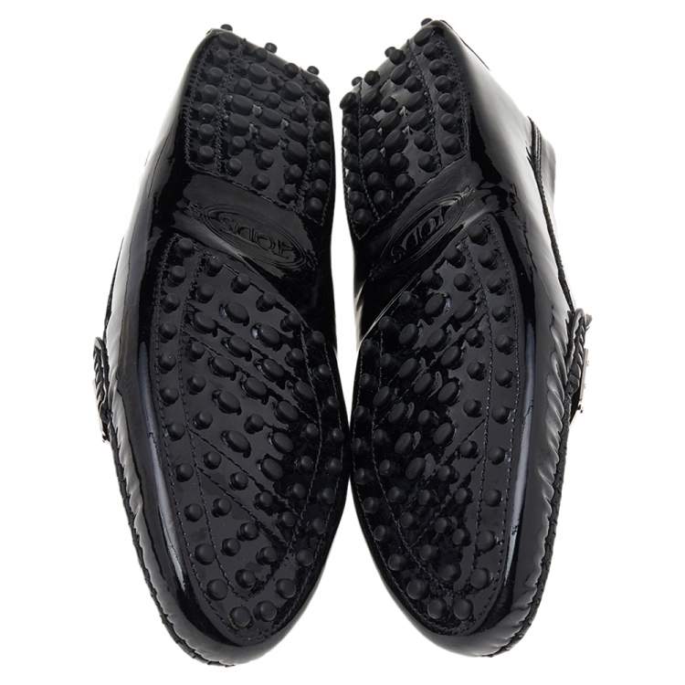Pre Owned Tod's Black Patent Leather Slip on Loafers Size 37.5