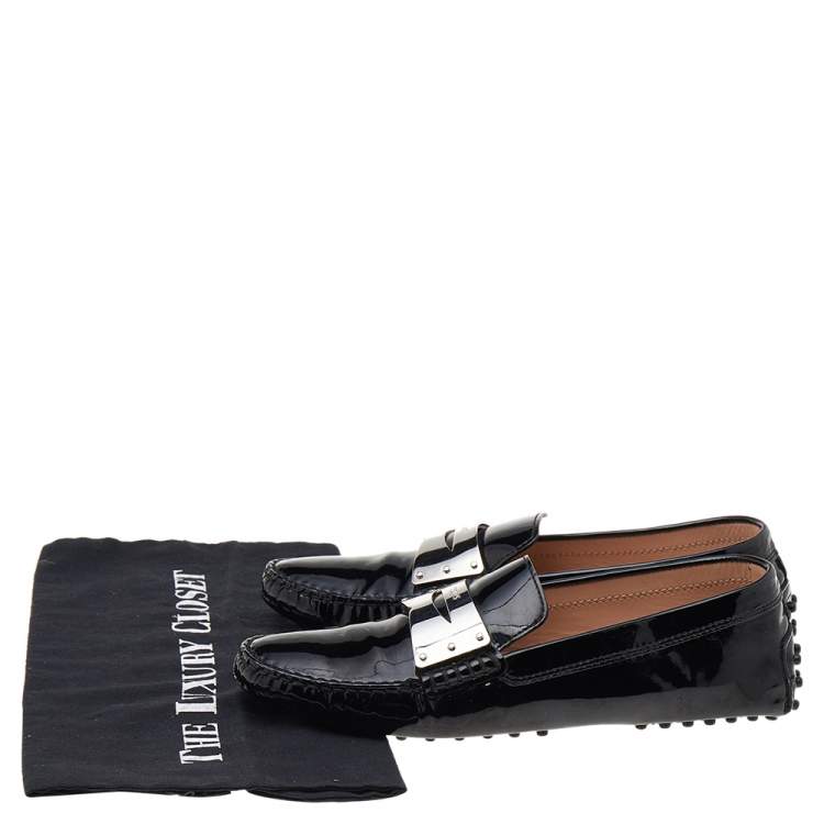 Pre Owned Tod's Black Patent Leather Slip on Loafers Size 37.5