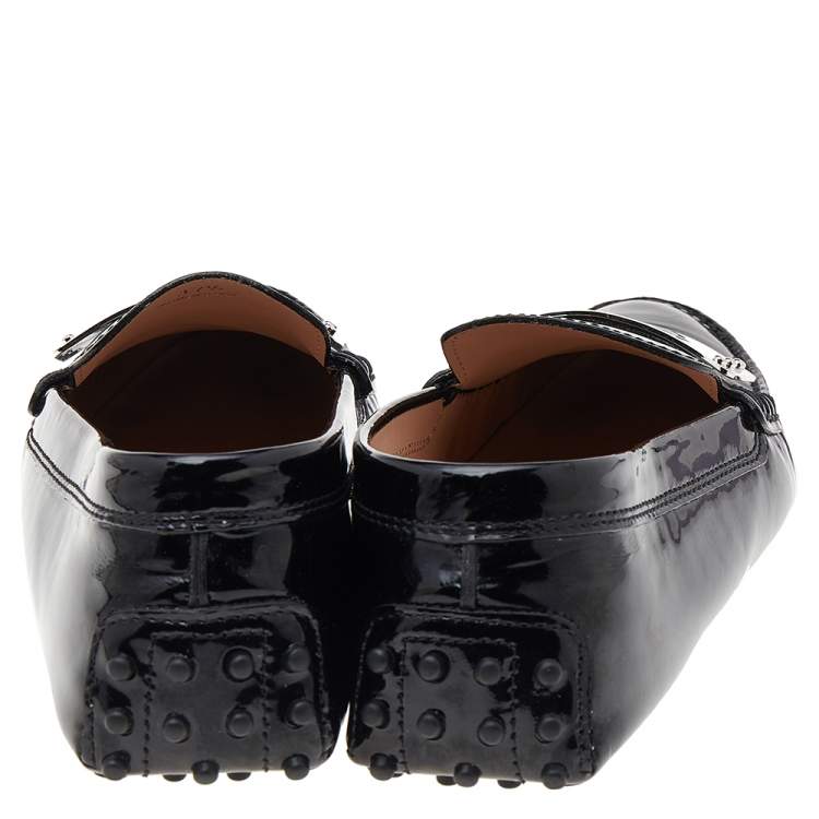 Pre Owned Tod's Black Patent Leather Slip on Loafers Size 37.5