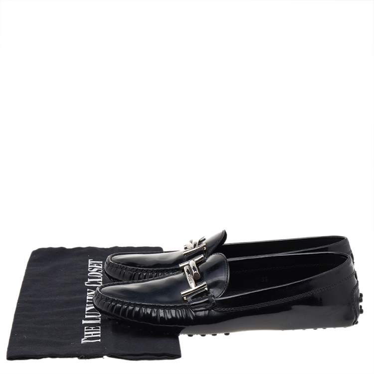 Pre Owned Tod's Black Patent Leather Slip on Loafers Size 39